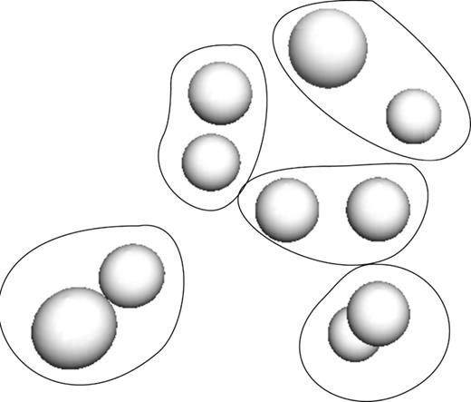 FIG. 4. Coarsening a many particle system with two particles per CG particle. 