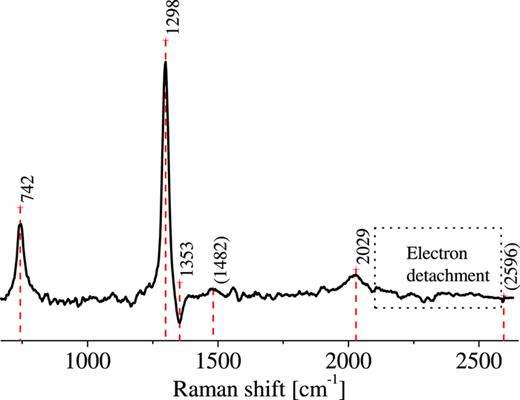 FIG. 2. Resonance Raman spectrum of CO2− radical anion probed at 235 nm in water.