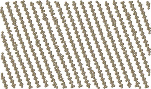 FIG. 5. Self-assembled structure of u(r) discovered with an optimization targeting the TH lattice, but performed without starting each step from a fluid configuration.