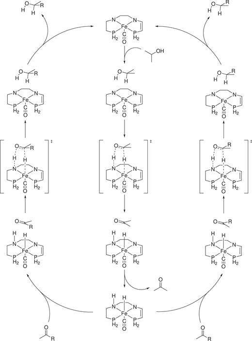 Expanded view of the cycle with additional structural information for association complexes and transition states.