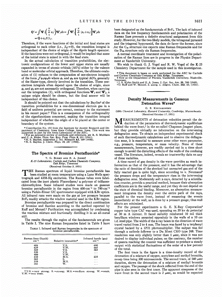 The Spectra of Bromine Pentafluoride The Journal of Chemical Physics