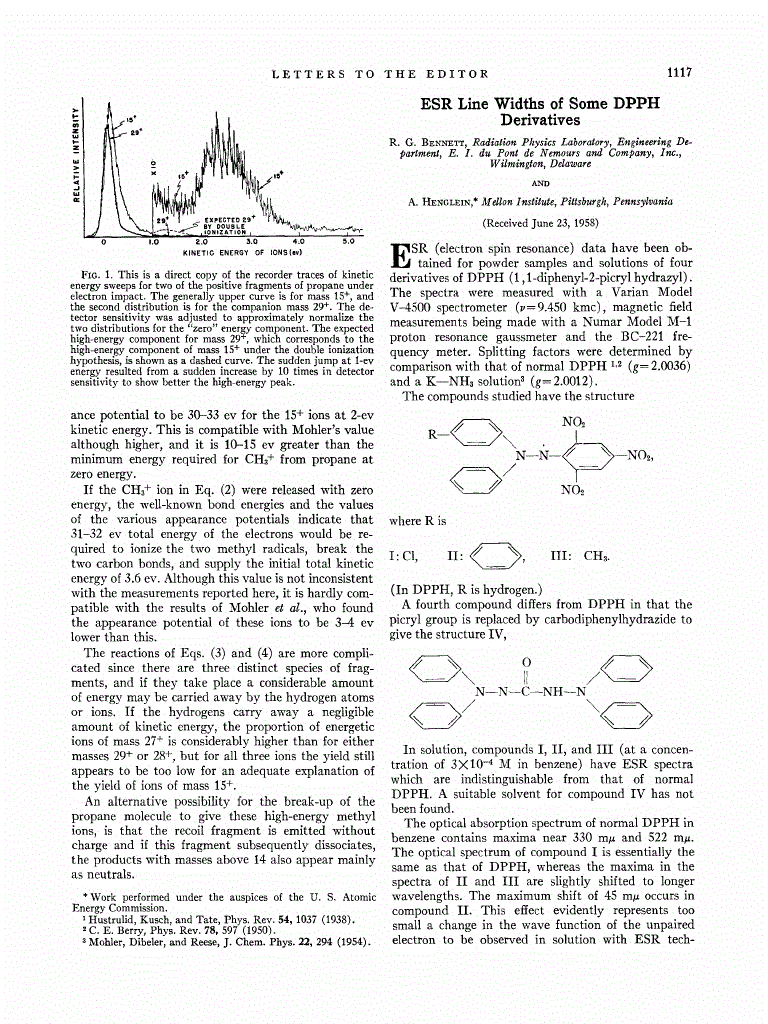 ESR Line Widths of Some DPPH Derivatives | The Journal of Chemical ...