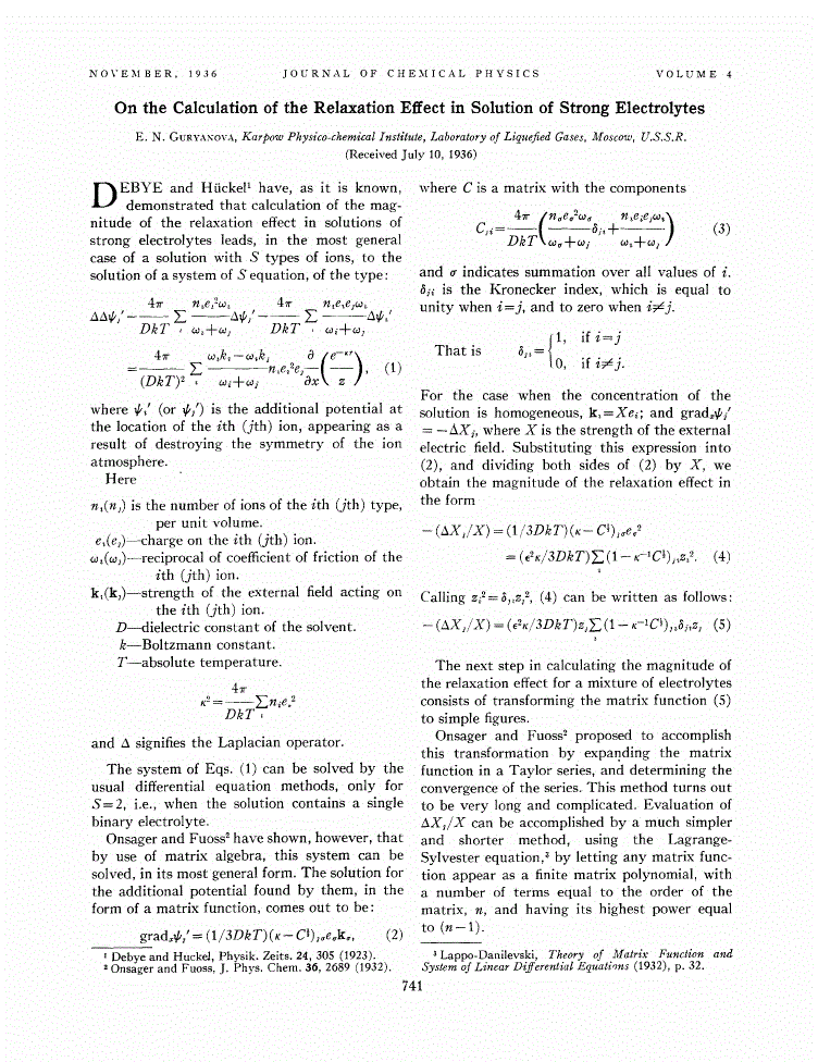 First page of On the Calculation of the Relaxation Effect in Solution of Strong Electrolytes