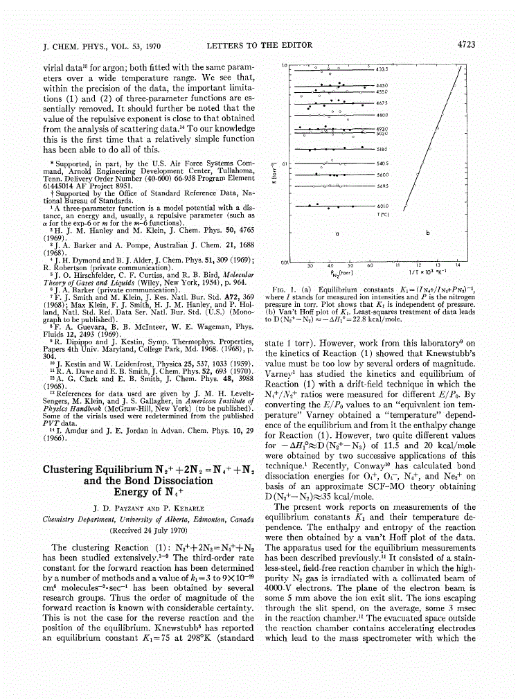 First page of Clustering Equilibrium N<sub>2</sub><sup>+</sup>+2N<sub>2</sub>=N<sub>4</sub><sup>+</sup>+N<sub>2</sub> and the Bond Dissociation Energy of N<sub>4</sub><sup>+</sup>