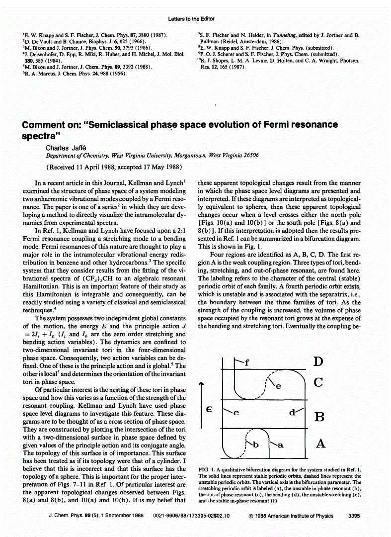First page of Comment on: ‘‘Semiclassical phase space evolution of Fermi resonance spectra’’<alt-title alt-title-type="running-title">Letters to the Editor</alt-title>