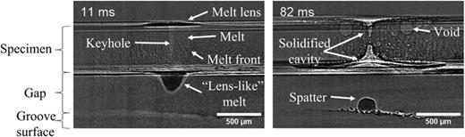 FIG. 3. Example x-ray phase contrast image of the interpretation during and after the laser-spot welding process.