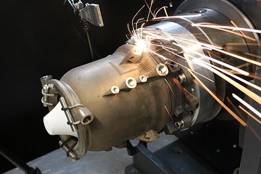 Joining of spike and shroud utilizing laser beam welding.