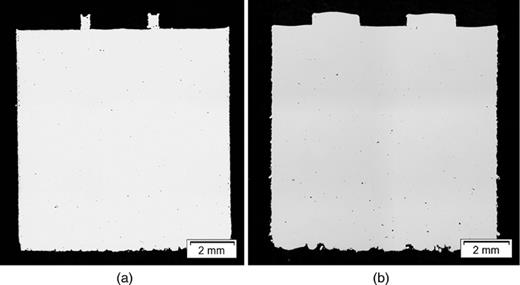 Exemplary XZ plane density cube micrographs with LT = 30 μm (a) and LT = 60 μm (b).