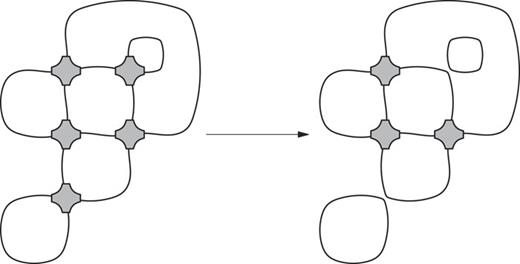 FIG. 5. Left: the graph G. Right: the loops Γ′ and the graph G(σV′).