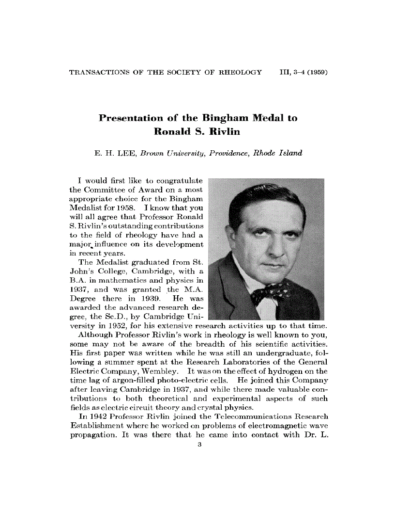 Presentation of the Bingham Medal to Ronald S. Rivlin | Journal of ...