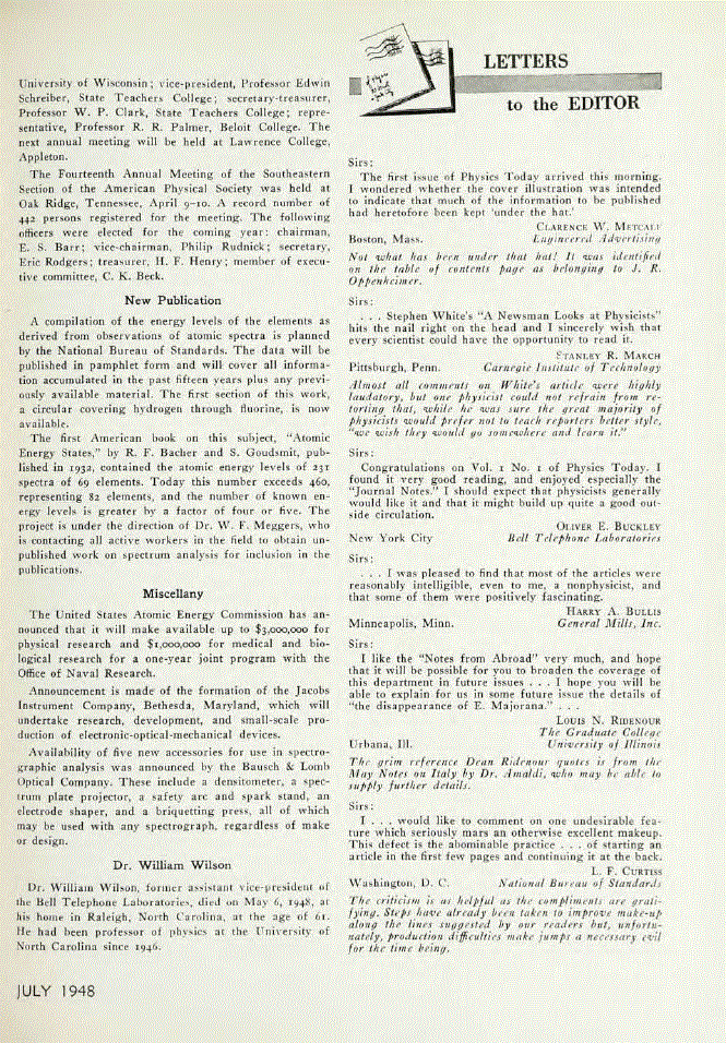 First page of Letters to the Editor