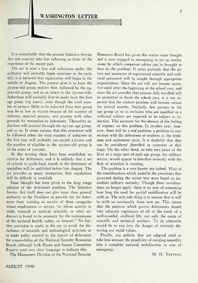 First page of Washington Letter