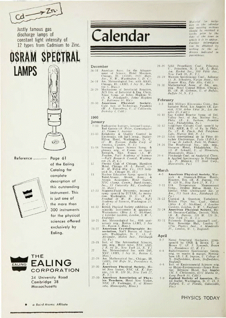 First page of Calendar