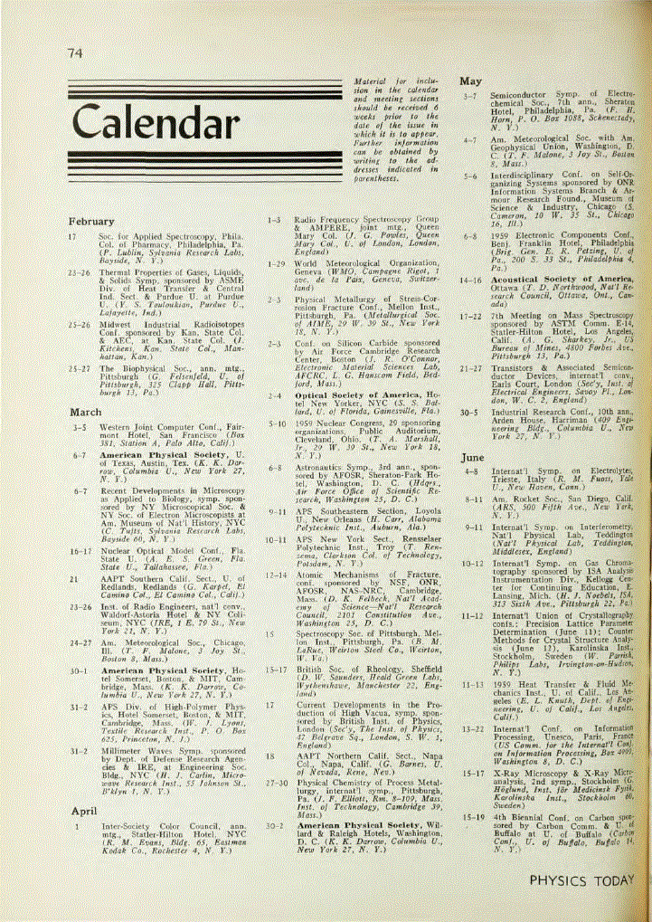 First page of Calendar