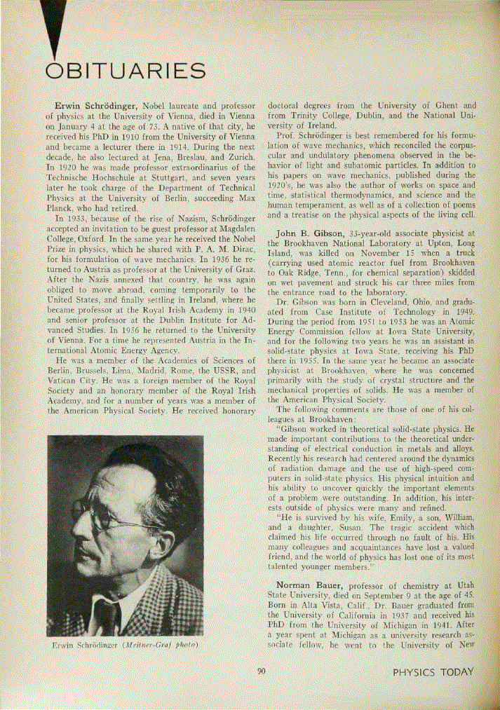 First page of Erwin Schrödinger