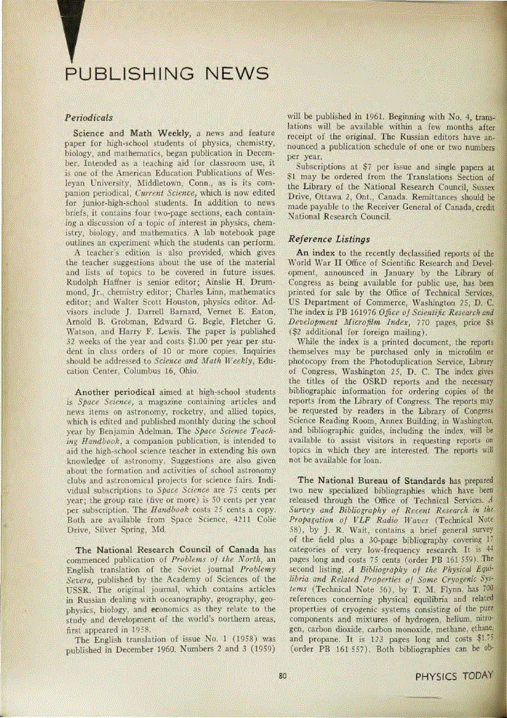 First page of Reference Listings