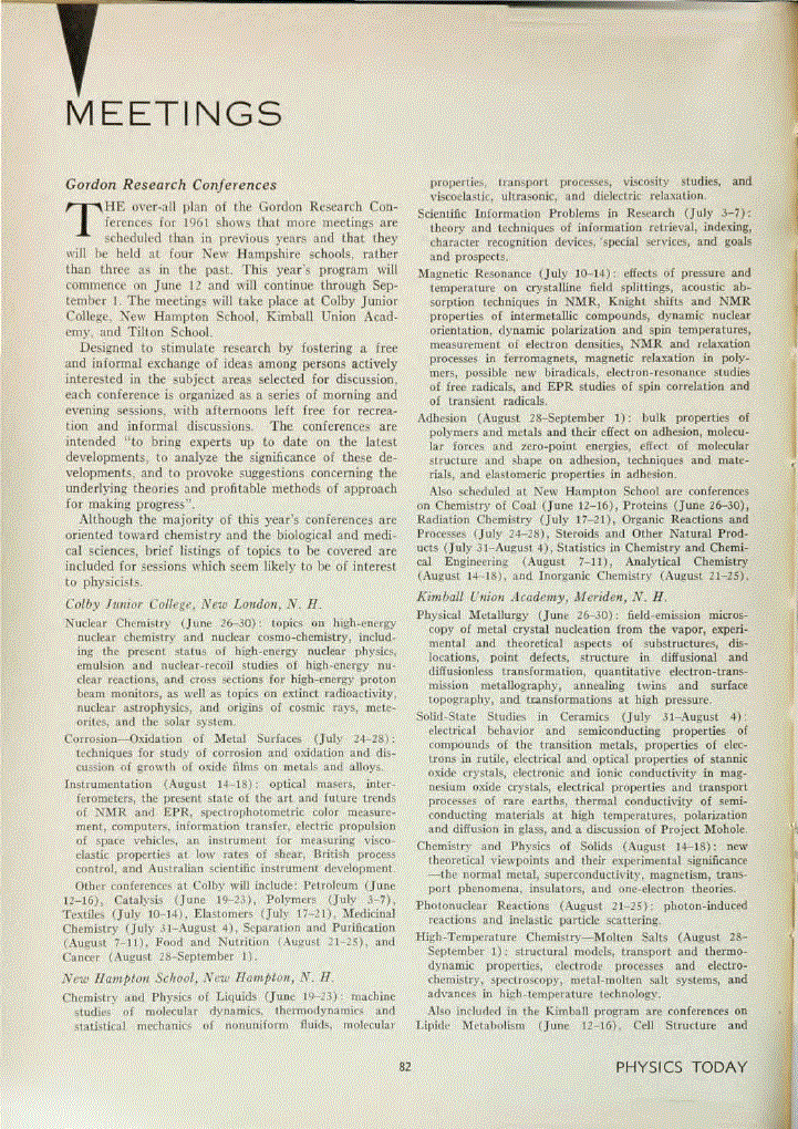 First page of Gordon Research Conferences