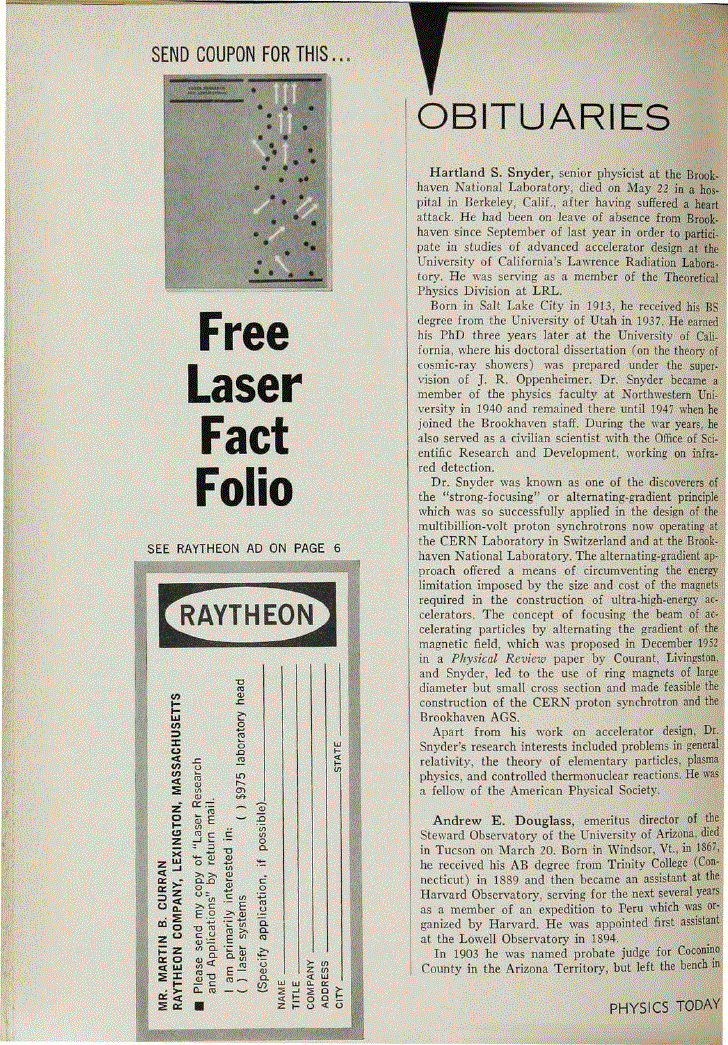 Hartland S. Snyder Physics Today AIP Publishing