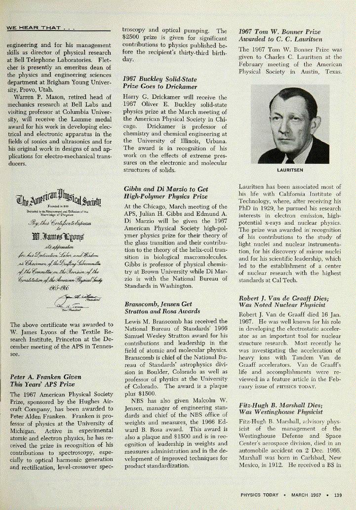 First page of Branscomb, Jensen Get Stratton and Rosa Awards