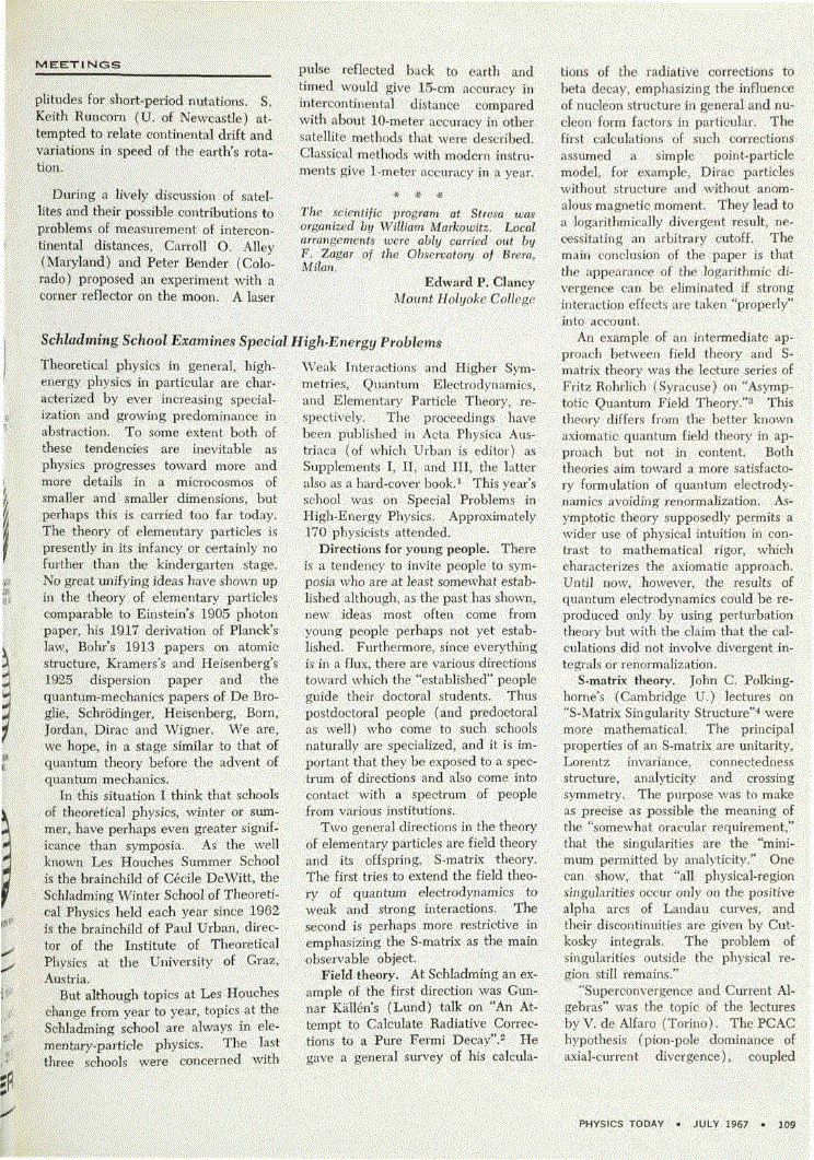 First page of Schladming School Examines Special High‐Energy Problems