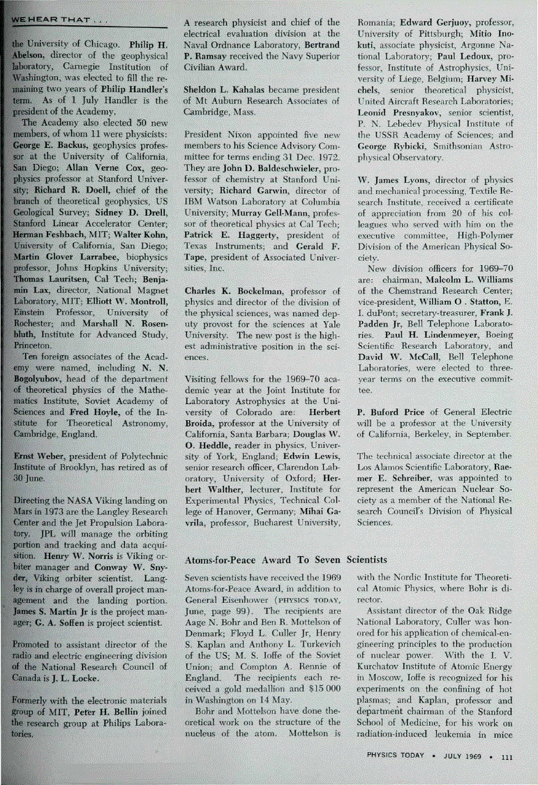 First page of Atoms‐for‐Peace Award To Seven Scientists