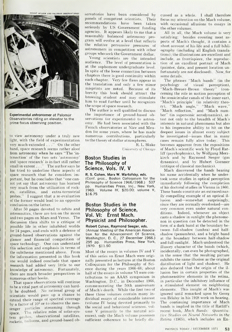 First page of <italic>Boston Studies in The Philosophy of Science, Vols. IV, V;</italic> and <italic>Boston Studies in the Philosophy of Science, Vol. VI: Ernst Mach, Physicist and Philosopher.</italic>