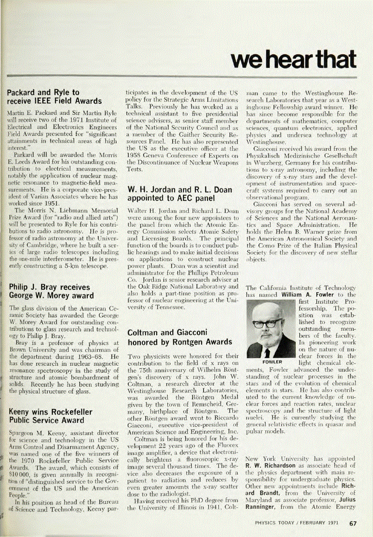 First page of Philip J. Bray receives George W. Morey award
