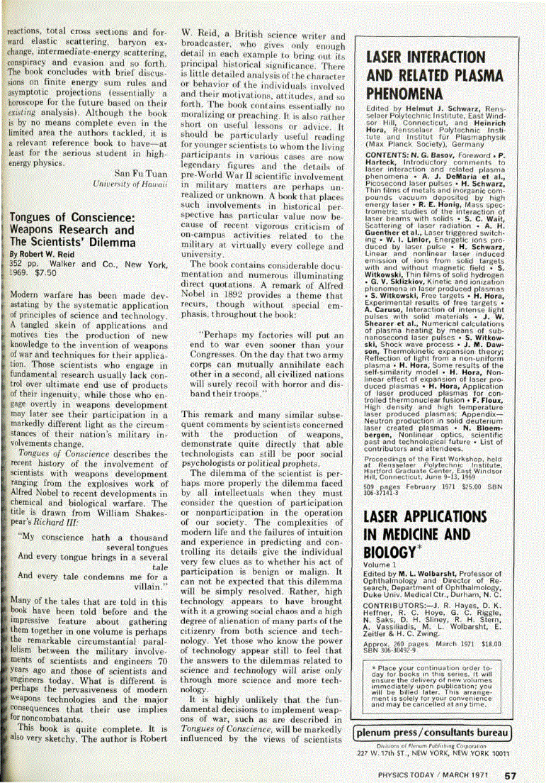 First page of <italic>Tongues of Conscience: Weapons Research and The Scientists' Dilemma</italic>