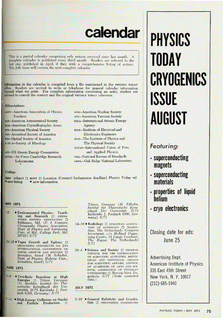 First page of Calendar