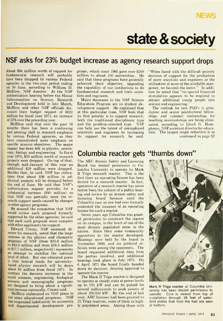 First page of Columbia reactor gets “thumbs down”