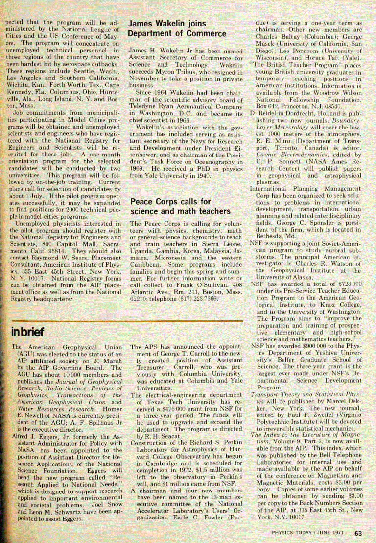 First page of James Wakelin joins Department of Commerce
