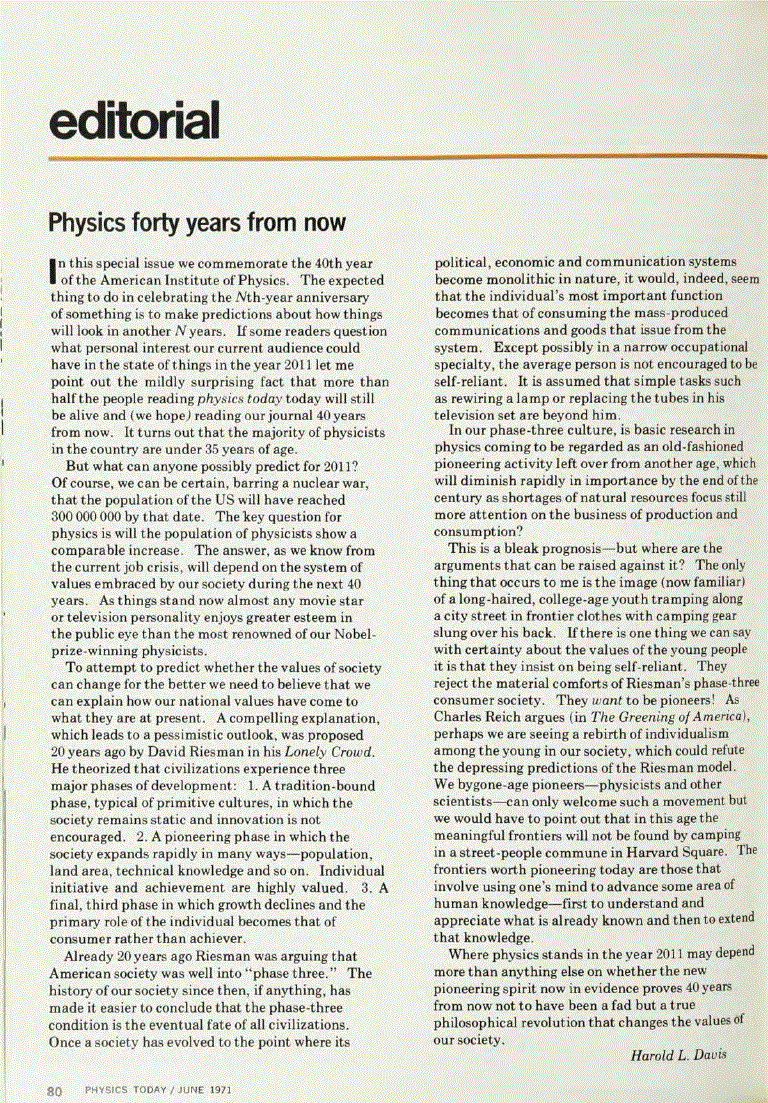 First page of Physics forty years from now