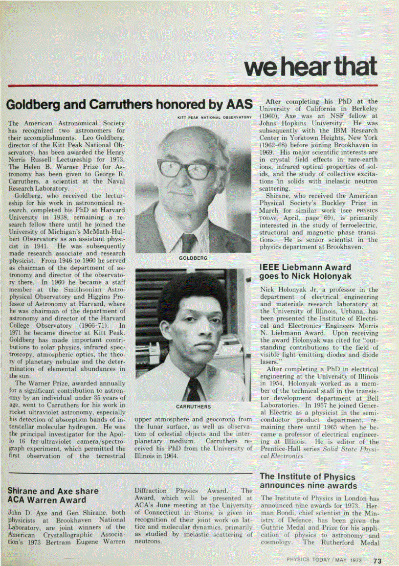 First page of Goldberg and Carruthers honored by AAS