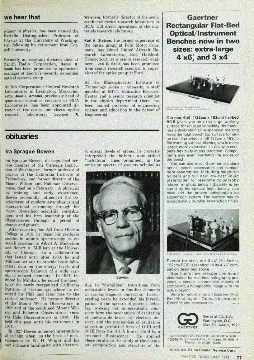 First page of Ira Sprague Bowen