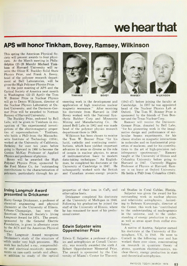 Irving Langmuir Award presented to Drickamer Physics Today AIP