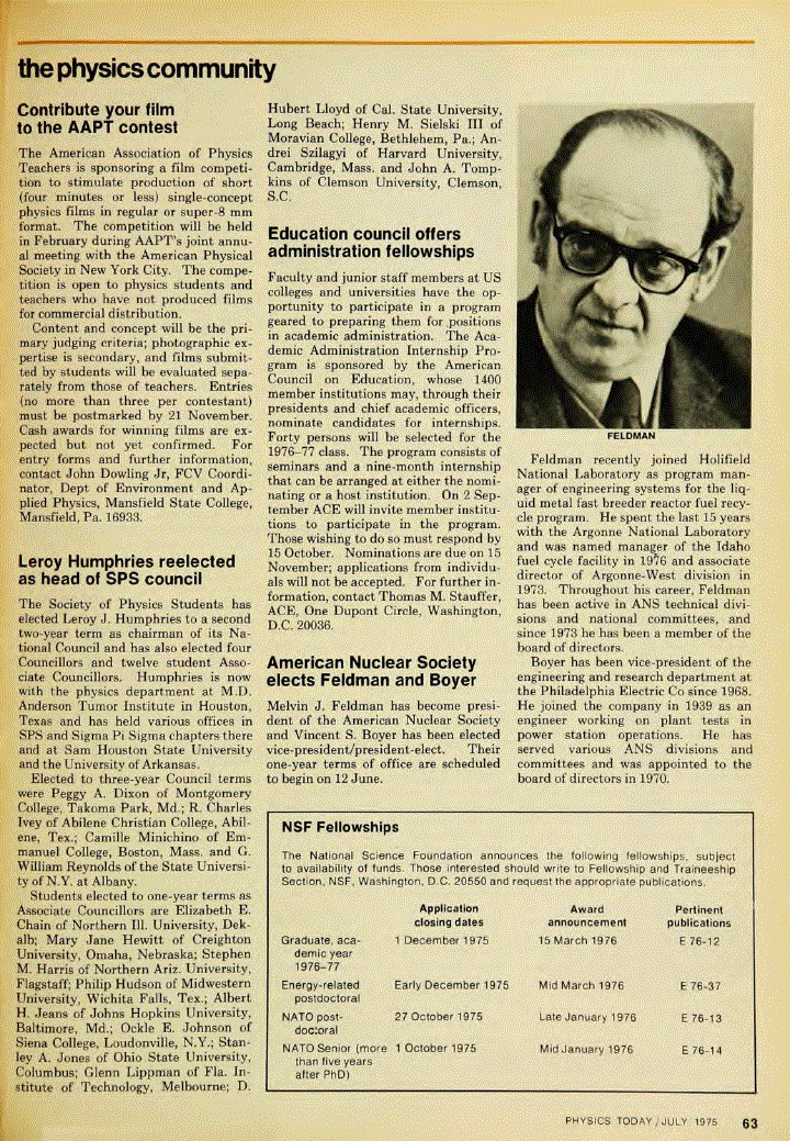 First page of American Nuclear Society elects Feldman and Boyer