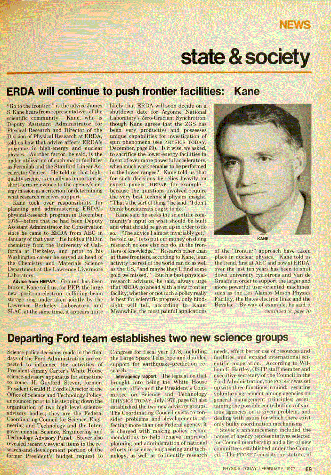 First page of ERDA will continue to push frontier facilities: Kane