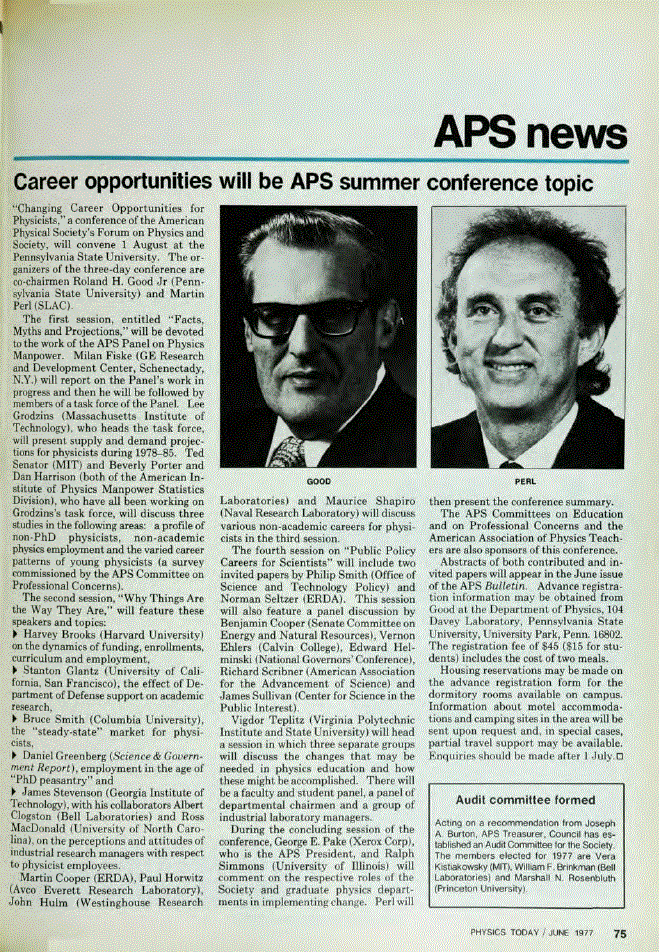 First page of Career opportunities will be APS summer conference topic