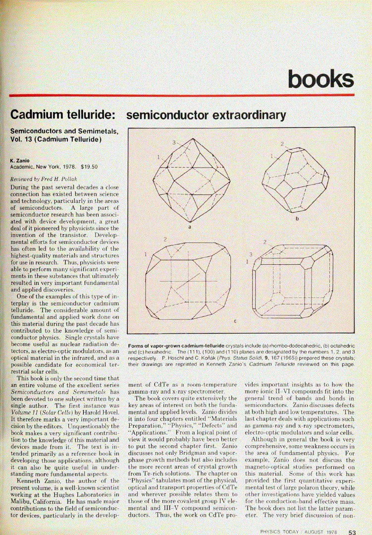 First page of <italic>Semiconductors and Semimetals, Vol. 13 (Cadmium Telluride)</italic>