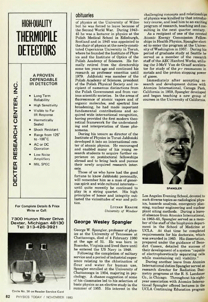 First page of George Wesley Spangler