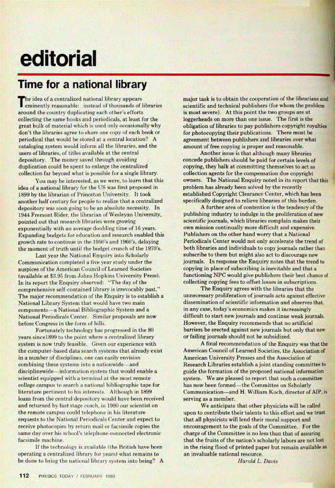 First page of Time for a national library