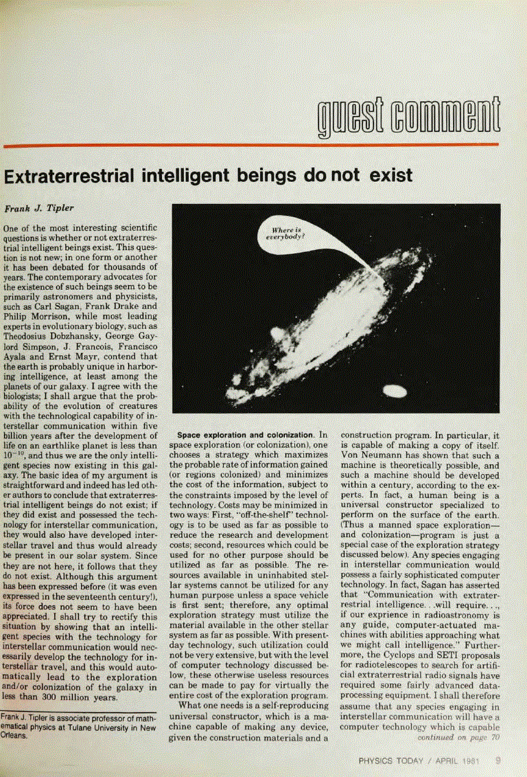 First page of Extraterrestrial intelligent beings do not exist