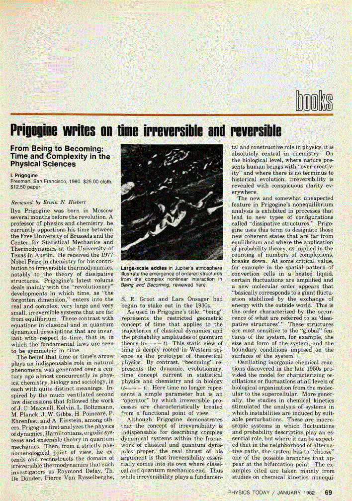 First page of <italic>From Being to Becoming: Time and Complexity in the Physical Sciences</italic>