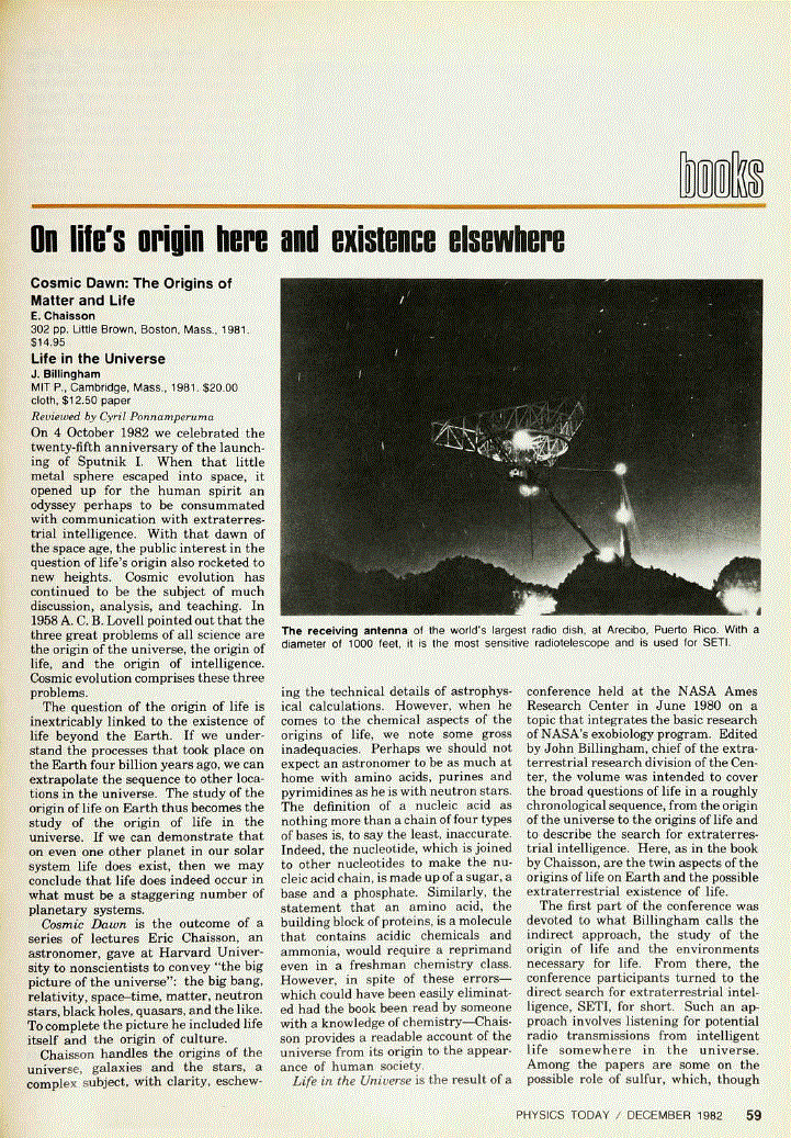 First page of <italic>Cosmic Dawn: The Origins of Matter and Life</italic> and <italic>Life in the Universe</italic>