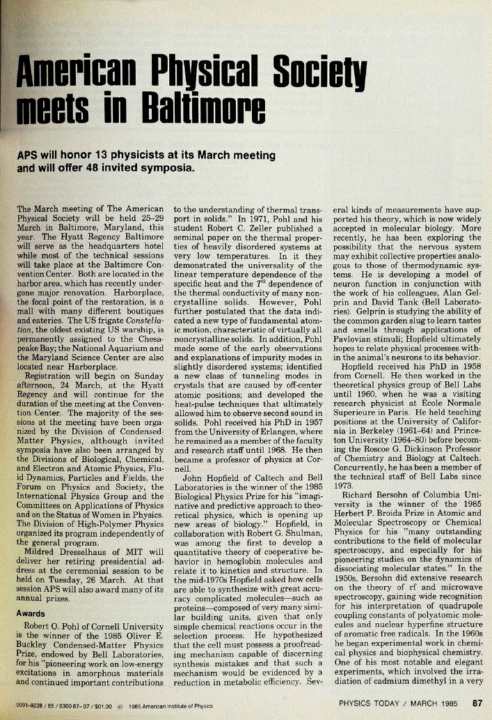 First page of American Physical Society Meets in Baltimore