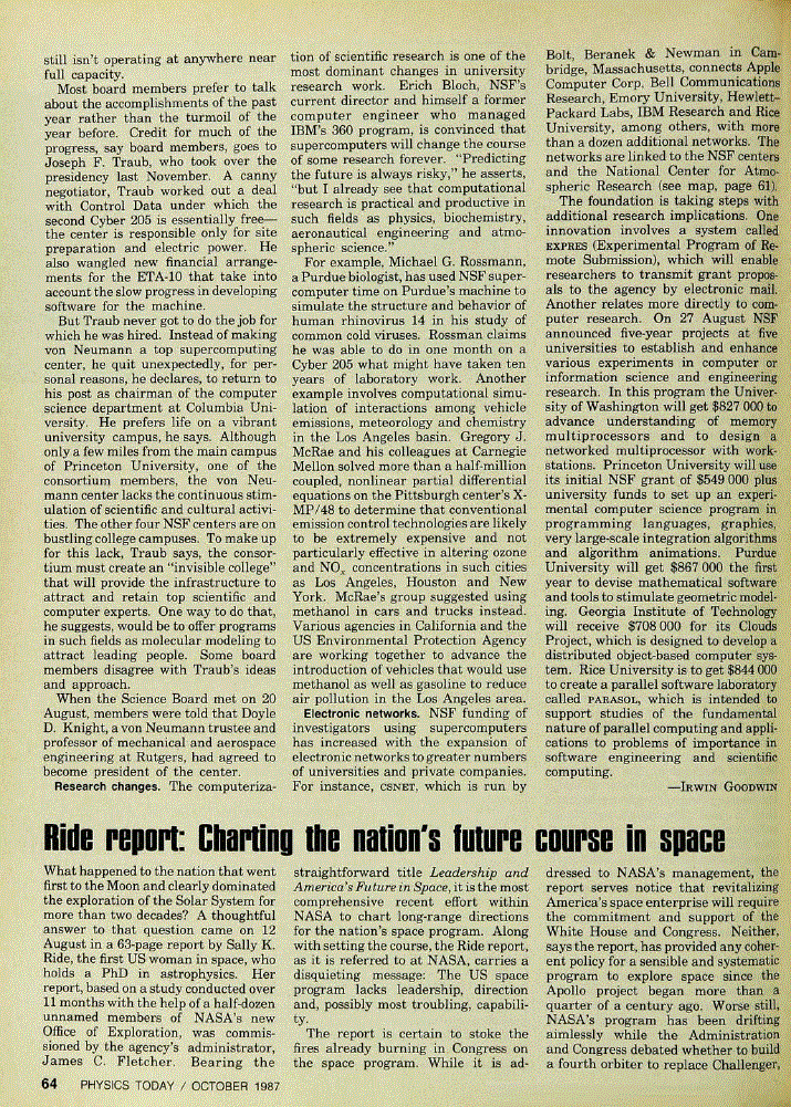 First page of Ride Report: Charting the Nation's Future Course in Space