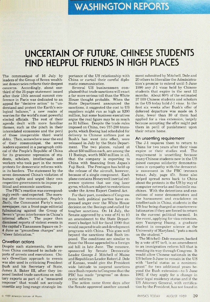 First page of Uncertain of Future, Chinese Students Find Helpful Friends in High Places