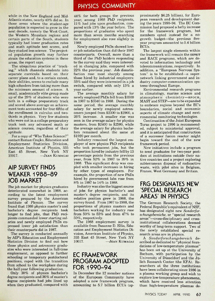 First page of AIP Survey Finds Weaker 1988–89 Job Market
