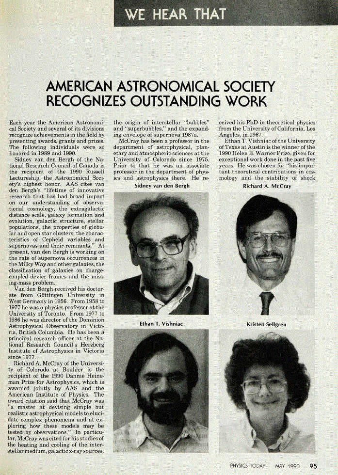 First page of American Astronomical Society Recognizes Outstanding Work