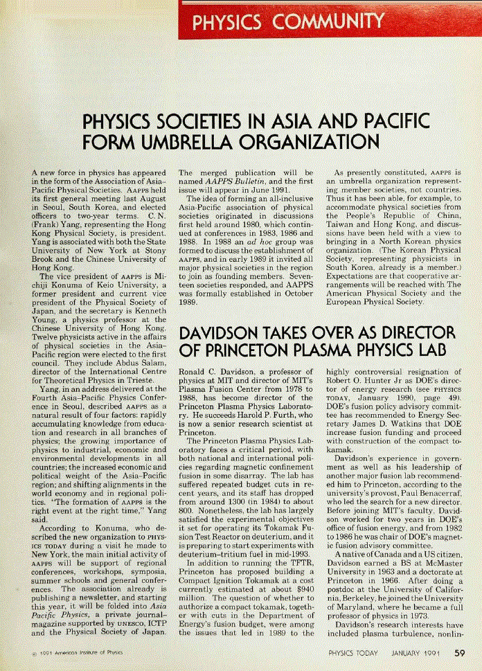 First page of Davidson Takes Over as Director of Princeton Plasma Physics Lab